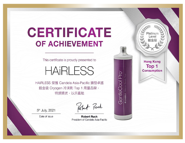 cert-gentlelase-with frame 2021最多Cryogen使用量激光脫毛品牌